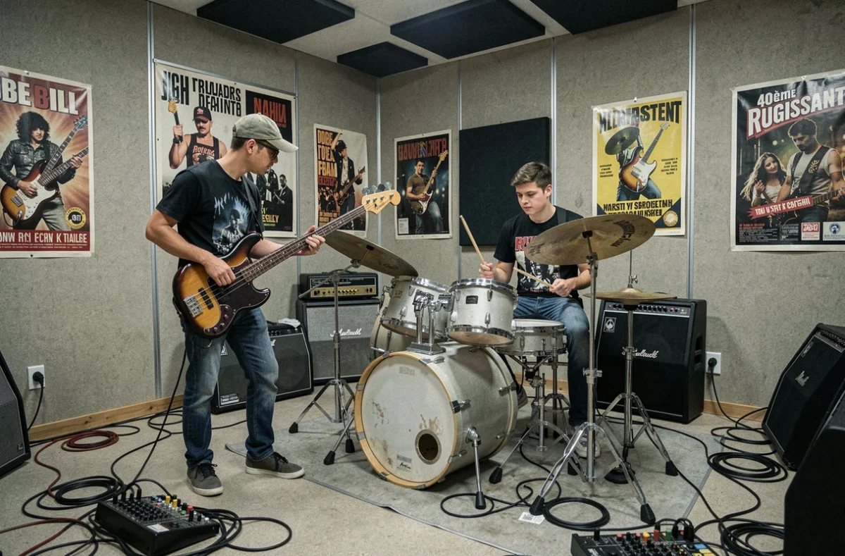 Des musiciens en répétition dans une salle de la 40ème Rugissant école de musique