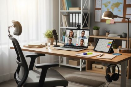 Un étudiant utilisant un ordinateur portable pour une formation en ligne avec PerspectiveIA