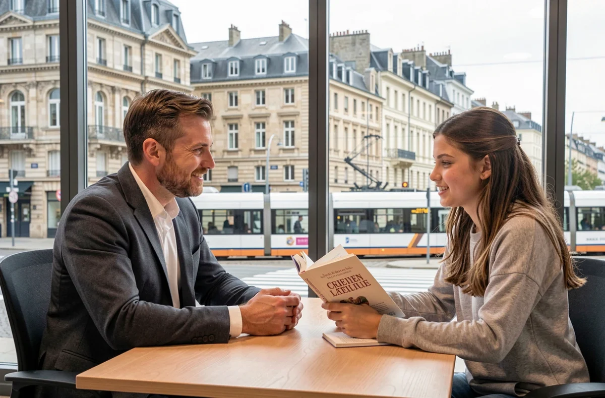 Séance de tutorat Acadomia dans un bureau moderne du centre-ville de Nantes avec vue sur la rue