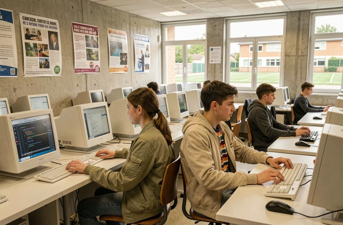 Lycéens en BTS SIO travaillant sur ordinateur dans une salle informatique d'un lycée d'Essonne comme le lycée Parc de Vilgénis