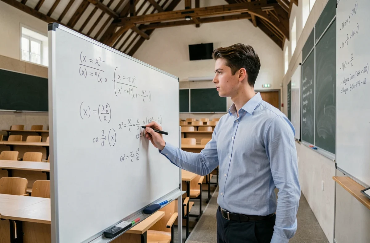 Étudiant au tableau dans une salle de cours de CentraleSupélec dans le cadre du parcours informatique en Essonne