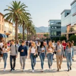 Étudiants d'horizons divers marchant sur un campus moderne des Alpes-Maritimes, illustrant le top 10 des centres de formation 2026