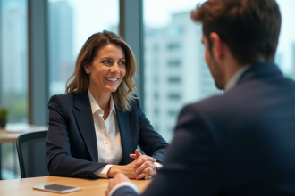 Coach femme en entretien dans un bureau moderne