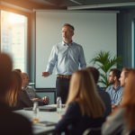 Coach motivant parlant devant audience attentive