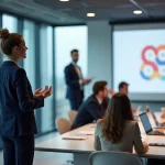 Intervenante experte présentant une stratégie marketing digital lors d'une conférence professionnelle à Paris