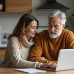 Couple d'adultes discutant finances à la maison