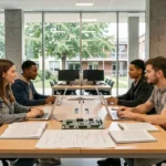 Étudiants en informatique travaillant ensemble dans un laboratoire universitaire moderne en Essonne