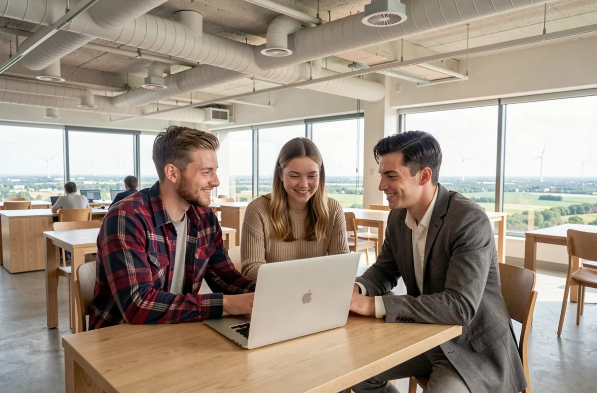 Étudiants en informatique collaborant dans un espace ouvert de l'EPITA campus Paris-Saclay en Essonne