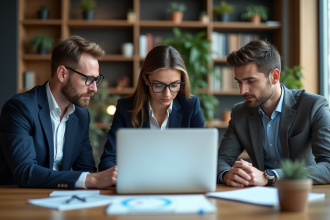 Equipe de professionnels analysant un tableau digital