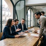Groupe de professionnels parisiens en réunion d'affaires