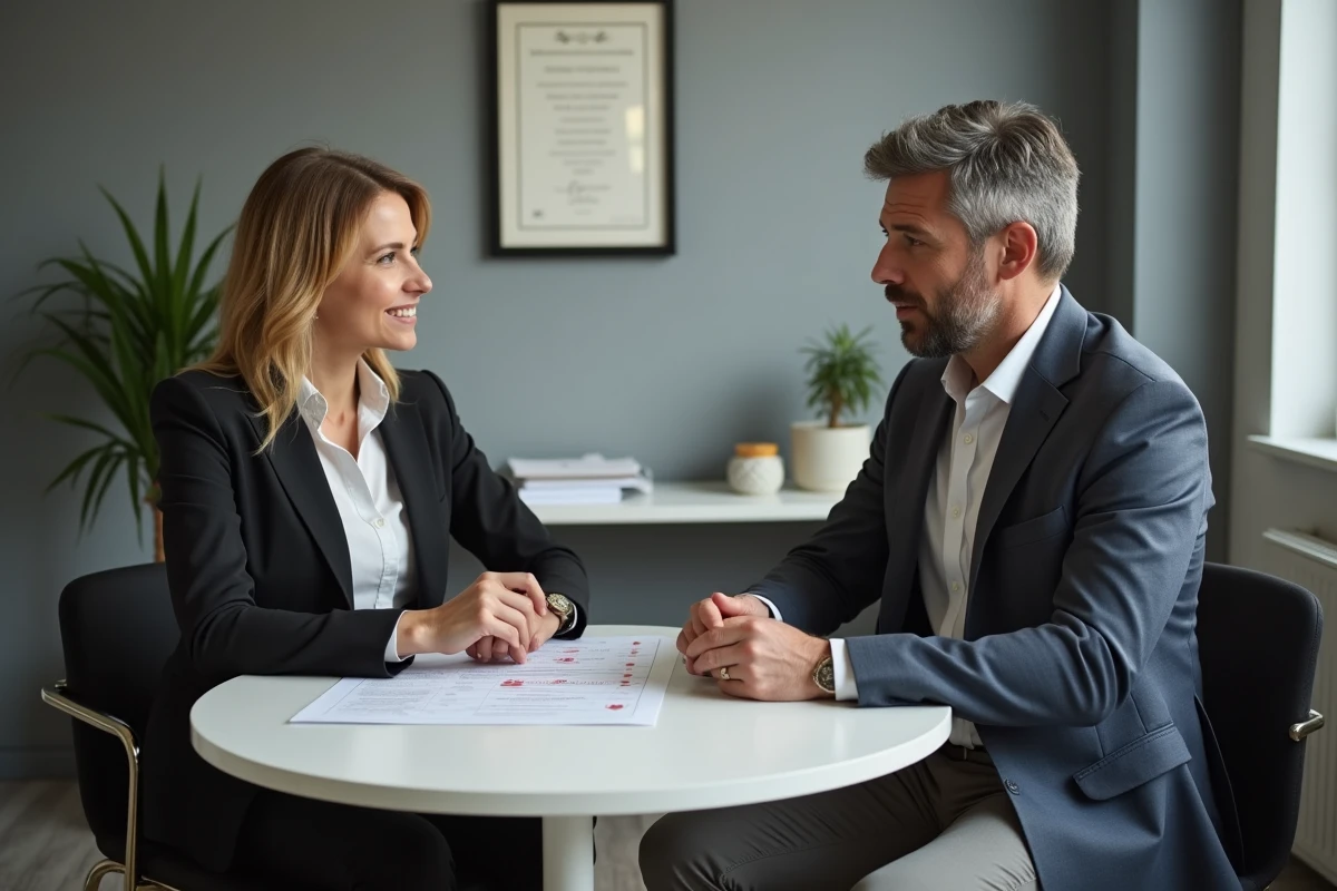 Psychologue et patient lors d'une session d'évaluation de QI dans un bureau professionnel