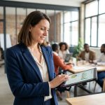 Femme d'affaires en blazer bleu à Dijon