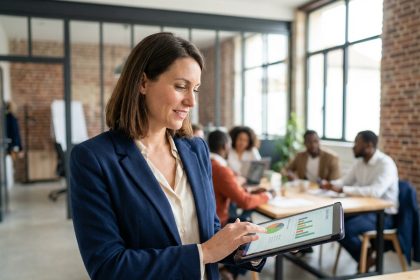 Femme d'affaires en blazer bleu à Dijon
