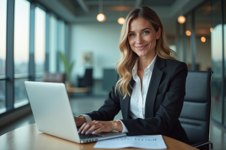 Femme d affaires travaillant sur un ordinateur dans un bureau moderne