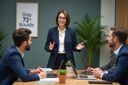 Femme professionnelle en réunion d'équipe en bureau moderne