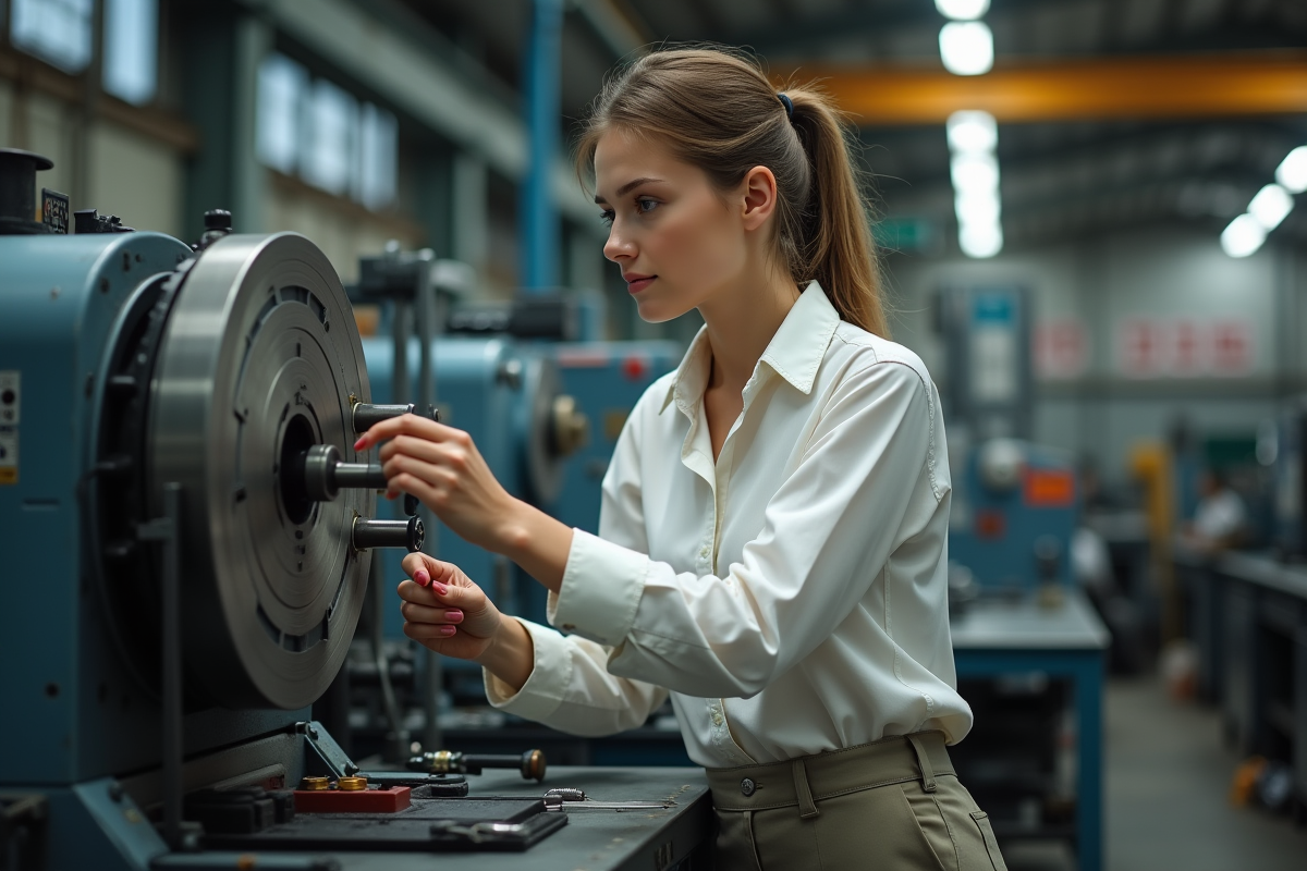 Jeune femme en formation mécanique dans un atelier