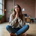 Jeune femme assise dans un loft écoute un écho