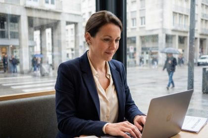 Femme déterminée travaillant au café à Le Havre