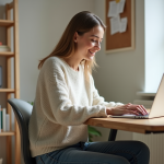Jeune femme travaillant à domicile sur son ordinateur