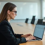 Formatrice consultant le logiciel NetYParéo Tulle sur ordinateur portable pour le suivi des présences de ses groupes d'apprenants