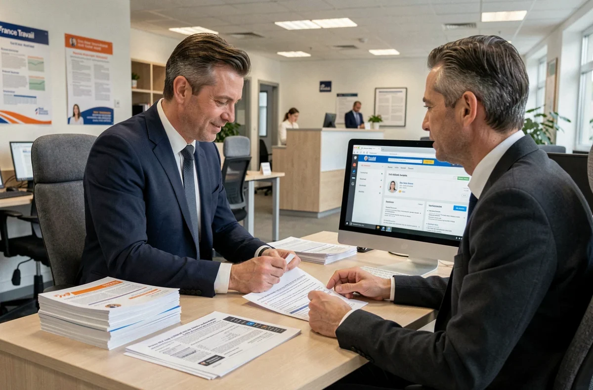 Un conseiller France Travail du Val-de-Marne consultant des offres d'emploi de professeurs particuliers dans le 94