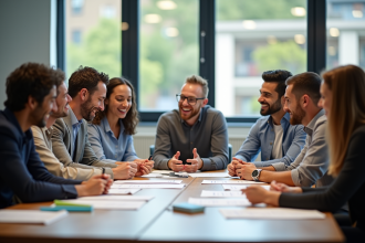 Groupe diversifié participant à une formation interactive