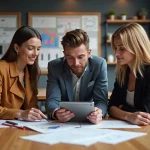 Groupe de jeunes adultes en design en intérieur moderne