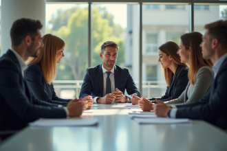 Groupe de jeunes professionnels dans un bureau lumineux