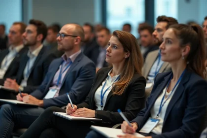 Groupe de professionnels lors d'une conférence digitale à Paris