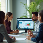 Groupe de professionnels collaborant autour d'une tablette en réunion