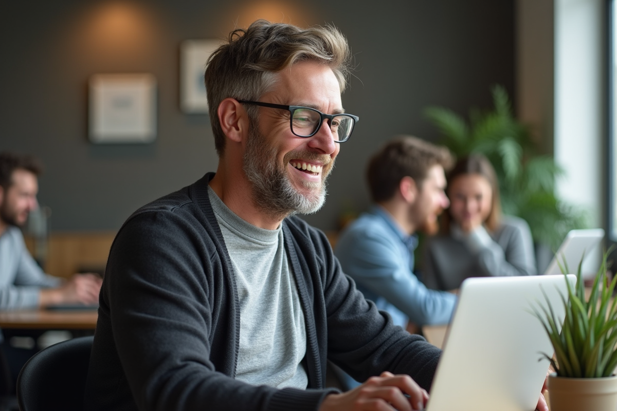 Homme en visioconference dans un espace de coworking