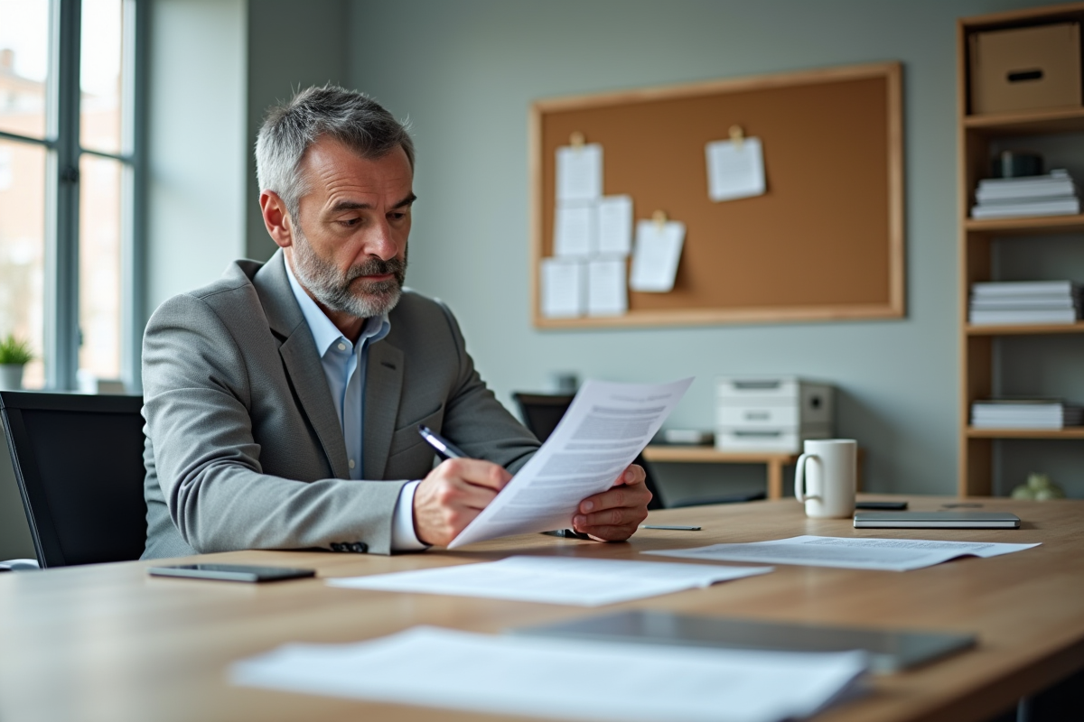 Homme en réunion dans une salle de conférence lumineuse