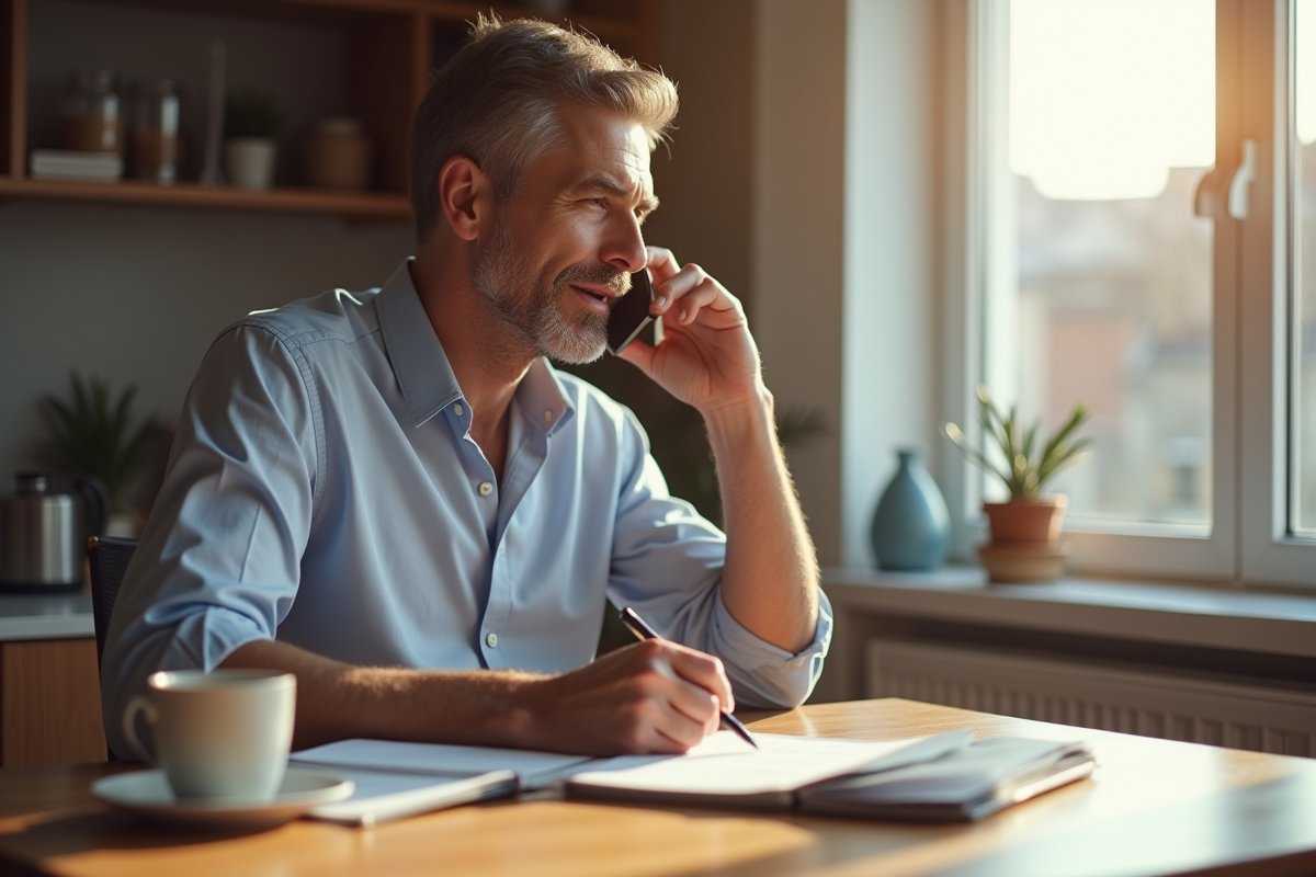 Homme en visio au domicile avec son planner