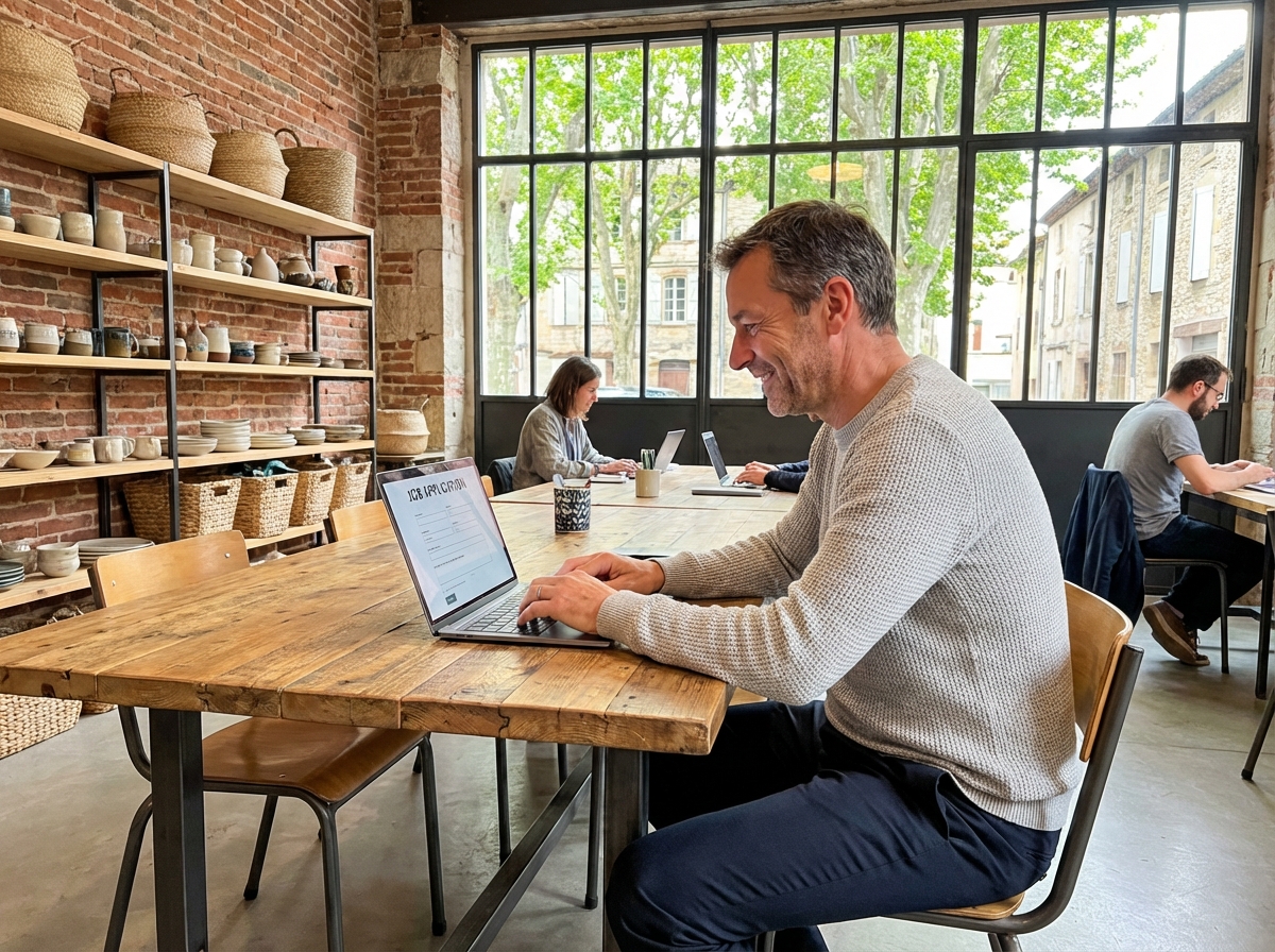 Homme au coworking de Figeac travaillant sur son ordinateur