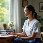 Infirmière femme dans un bureau à domicile lumineux