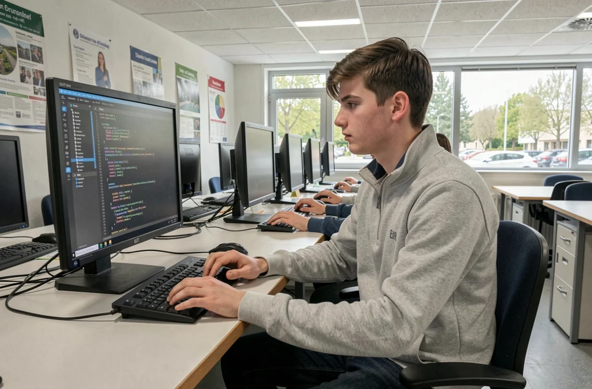 Étudiant en BUT Informatique dans une salle informatique de l'IUT d'Évry en Essonne