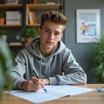 Étudiant jeune étudiant remplissant un formulaire d'inscription universitaire