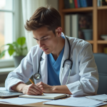Jeune étudiant en médecine étudiant à la maison