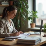 Jeune femme étudiant l'anatomie dans un appartement moderne
