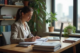 Jeune femme étudiant l'anatomie dans un appartement moderne
