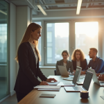 Jeune femme professionnelle dans un open space lumineux