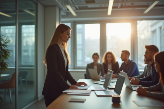 Jeune femme professionnelle dans un open space lumineux
