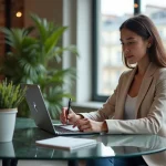 Jeune femme en coworking à Paris travaillant sur son ordinateur