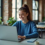 Jeune femme souriante dans un espace de coworking parisien