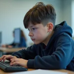 Adolescent concentré lors d'un examen de sécurité routière en classe