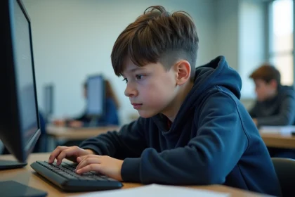 Adolescent concentré lors d'un examen de sécurité routière en classe