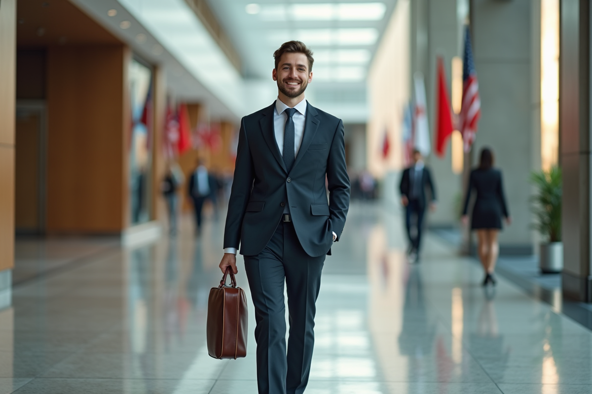 Jeune psychologue homme dans le lobby moderne