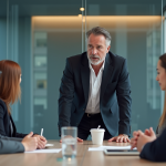 Manager en réunion avec équipe dans un bureau moderne