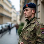 Officier de l'armée française dans une rue parisienne