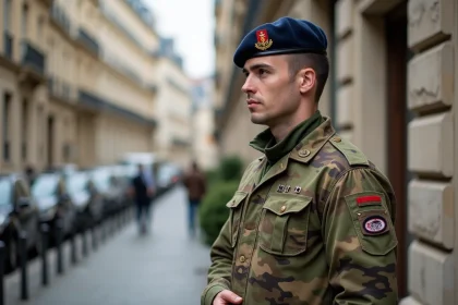 Officier de l'armée française dans une rue parisienne